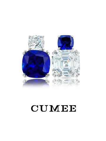 CUMEE S925 Sterling Silver Sapphire Stud Earrings for Women White Gold Plated Birthstone Jewelry