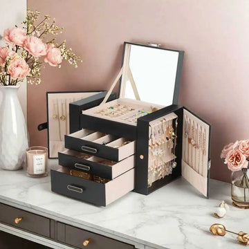 Luxury Leather Jewelry Box Organizer for Women – Necklace, Earring, Bracelet & Ring Storage