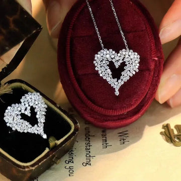 Heart Wings Moissanite Necklace 925 Sterling Silver Pendant for Women
