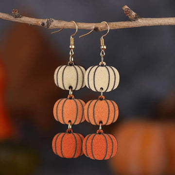 Cute Halloween Pumpkin Drop Earrings – Lightweight Wooden Dangles