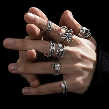 Gothic Skeleton Ring Set – Unisex Punk Butterfly & Frog Jewelry