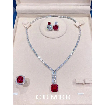 CUMEE Pigeon Blood Ruby Necklace 925 Sterling Silver Gold-Plated Fine Jewelry for Women