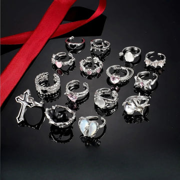 Bobisty 15-Pc Vintage Adjustable Ring Set – Punk Gothic Moonstone