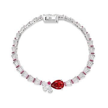 CUMEE Pear Ruby Pendant Necklace 925 Sterling Silver Gold-Plated Synthetic Gemstone