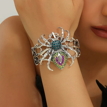 Halloween Spider Bracelet – Rhinestone Alloy Adjustable Bangle