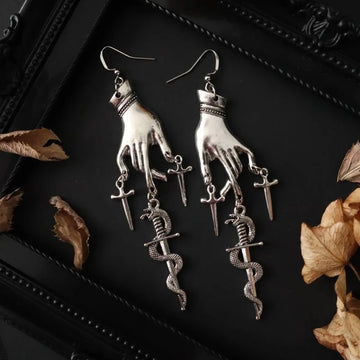 Gothic Snake & Sword Dangle Earrings – Viking Witchy Medieval Jewelry