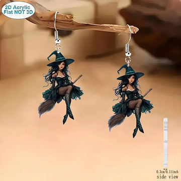 2D Acrylic Halloween Witch Earrings – Elegant Cartoon Magician Gift