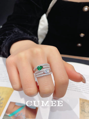925 Silver Emerald Ring – CZ Bridal Engagement Band for Women