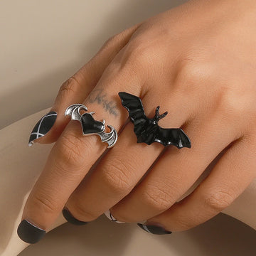 Aihua 2-Pc Halloween Bat Ring Set – Adjustable Metal Finger Rings