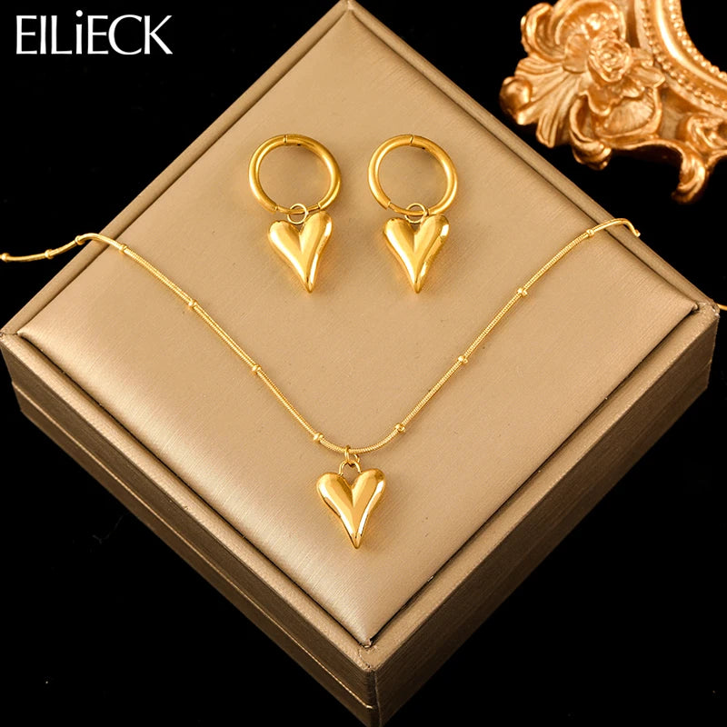 316L Stainless Steel Gold Color Heart Love Necklace Earrings Trendy for Women New Party Gift Waterproof Jewelry Set
