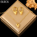 316L Stainless Steel Gold Color Heart Love Necklace Earrings Trendy for Women New Party Gift Waterproof Jewelry Set