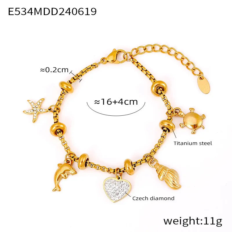 Trendy Moon Heart Stainless Steel Bracelet Bangle for Women Cute Luxury Charm Jewelry Wedding Banquet Gift