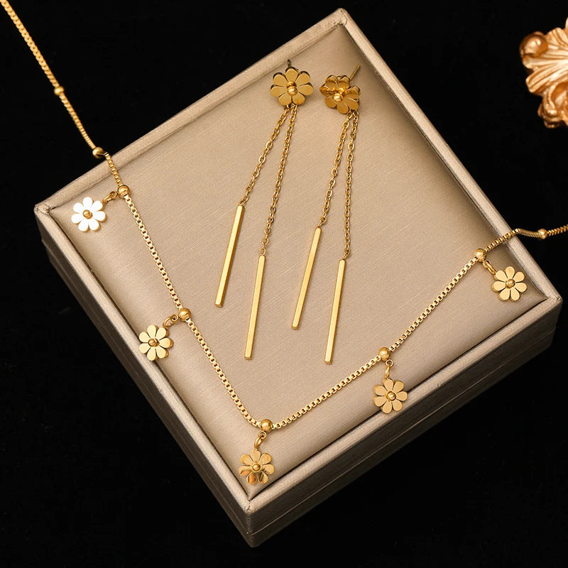 316L Stainless Steel Gold Color Heart Love Necklace Earrings Trendy for Women New Party Gift Waterproof Jewelry Set