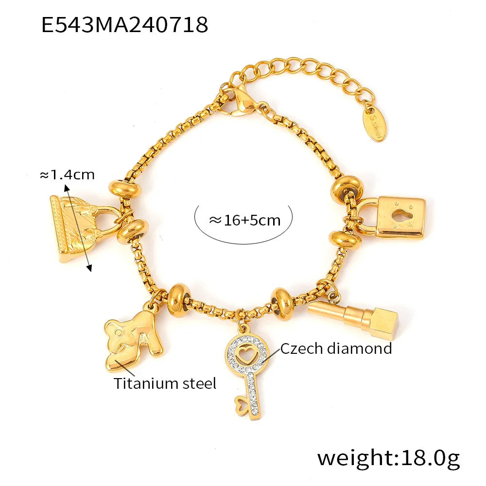 Trendy Moon Heart Stainless Steel Bracelet Bangle for Women Cute Luxury Charm Jewelry Wedding Banquet Gift