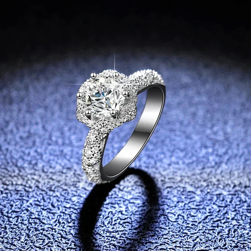 Women'S Luxury 18K White Gold Eternal Wedding Ring Real GRA VVS 1 Carat Moissanite Diamond Ring Fine Jewelry Bride Accessories