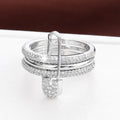 Lady Fashion Pin Connection Three Layers Design Ring for Women Gift Jewelry