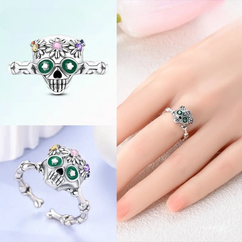 925 Silver Punk Skull Ring – Colored Zircon Women’s Jewelry