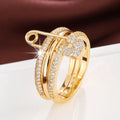 Lady Fashion Pin Connection Three Layers Design Ring for Women Gift Jewelry