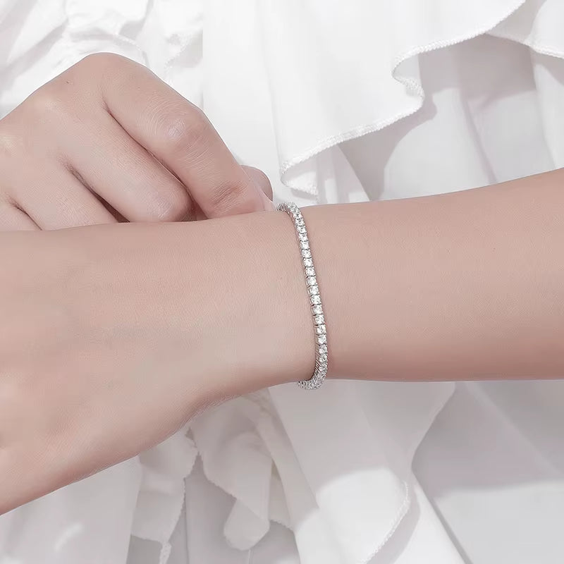 2Mm Moissanite Tennis Bracelet 925 Sterling Silver Plated White Gold Bracelet for Women Man Sparkling Party Jewelry