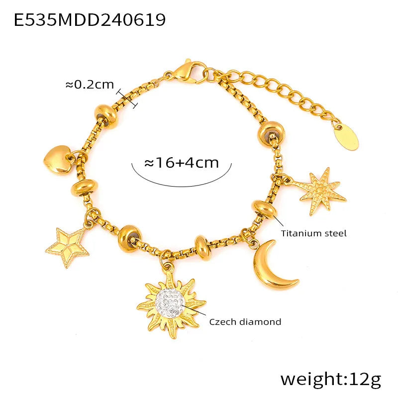 Trendy Moon Heart Stainless Steel Bracelet Bangle for Women Cute Luxury Charm Jewelry Wedding Banquet Gift