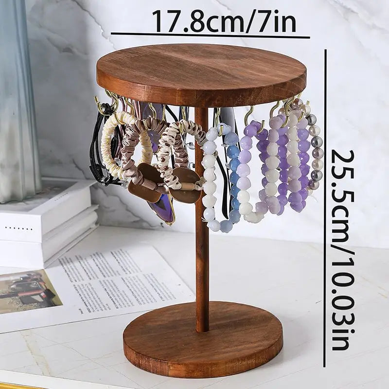 Necklace Holder Organizer, Jewelry Tree Stand with 12 Metal Hooks, Wooden Necklace Display Tower for Home or Show Selling Use