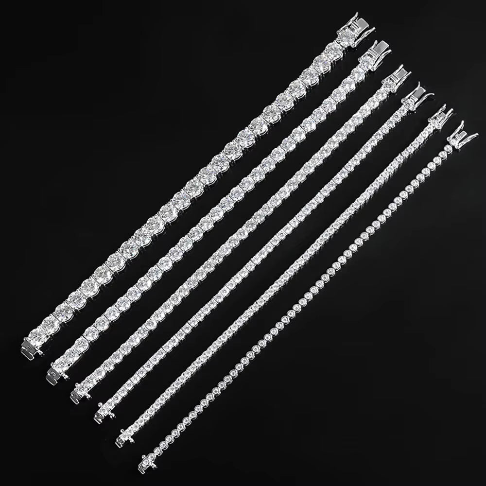 2Mm Moissanite Tennis Bracelet 925 Sterling Silver Plated White Gold Bracelet for Women Man Sparkling Party Jewelry