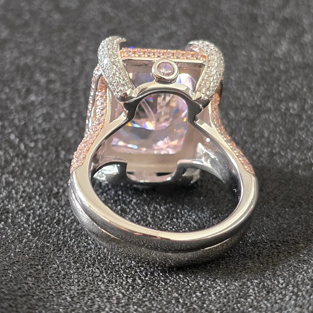 Heavy Craft Solid 925 Sterling Silver with Lab Created Pink High Carbon Diamond Gemstone Rings Fine Jewelry for Women