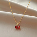 Little Wine Red Cherry Pendant Necklaces for Women Fashion Personality Fruit Golden Chain Necklace Party Jewelry Birthday Gifts
