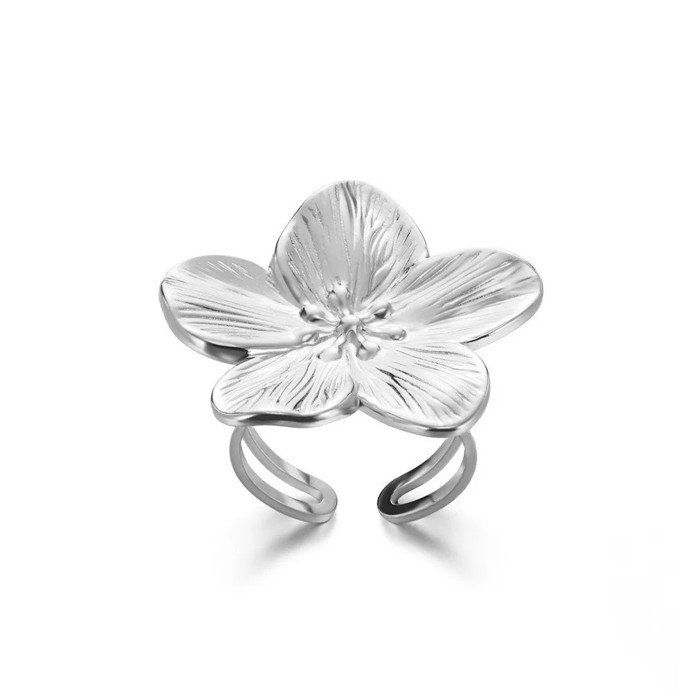Stainless Steel Exaggerated Big Flower Rings for Women Gold Color Sunflower Finger Ring Female Fashion Aesthetic Jewelry Gift