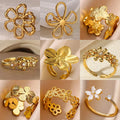 Stainless Steel Exaggerated Big Flower Rings for Women Gold Color Sunflower Finger Ring Female Fashion Aesthetic Jewelry Gift