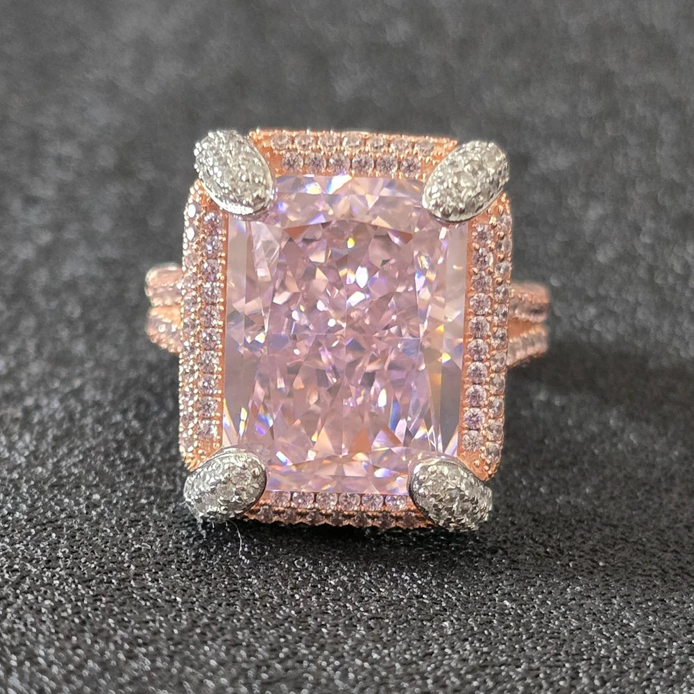Heavy Craft Solid 925 Sterling Silver with Lab Created Pink High Carbon Diamond Gemstone Rings Fine Jewelry for Women