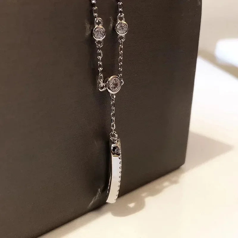 High Quality 925 Sterling Silver Sliding Zirconia Tassels Anklet for Women Luxury Fine Jewelry