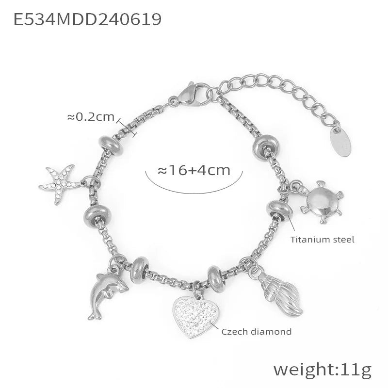Trendy Moon Heart Stainless Steel Bracelet Bangle for Women Cute Luxury Charm Jewelry Wedding Banquet Gift