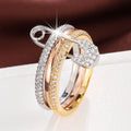 Lady Fashion Pin Connection Three Layers Design Ring for Women Gift Jewelry