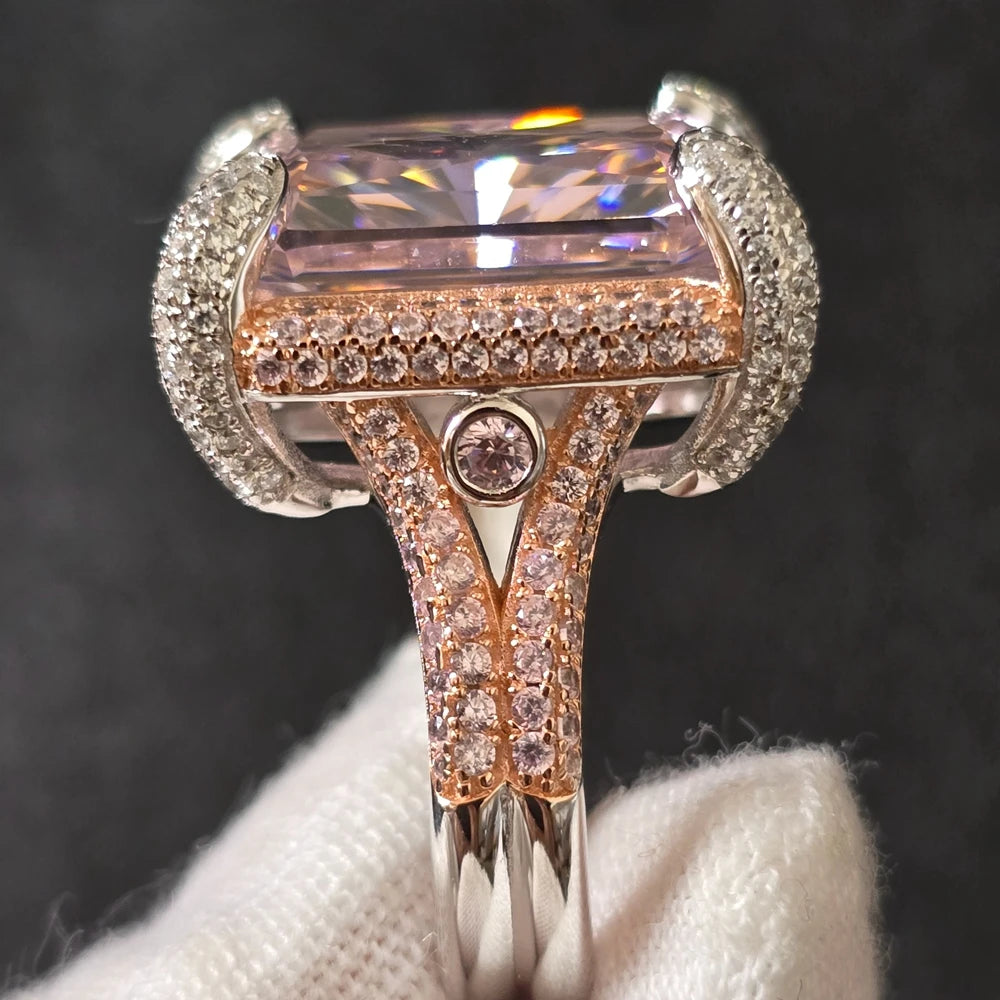 Heavy Craft Solid 925 Sterling Silver with Lab Created Pink High Carbon Diamond Gemstone Rings Fine Jewelry for Women