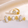 Unique Irregular Pearl Stainless Steel Rings for Women Individual Retro 18K Gold Plated Jewelry Waterproof