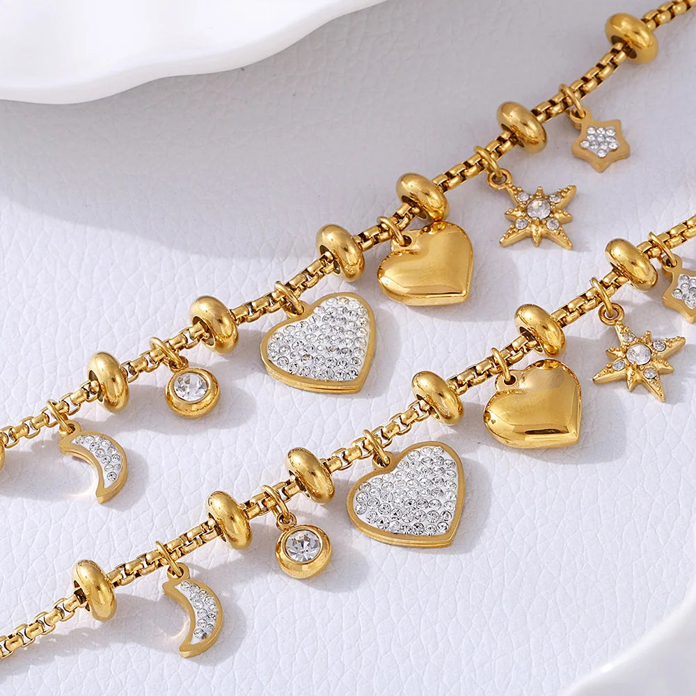 Trendy Moon Heart Stainless Steel Bracelet Bangle for Women Cute Luxury Charm Jewelry Wedding Banquet Gift