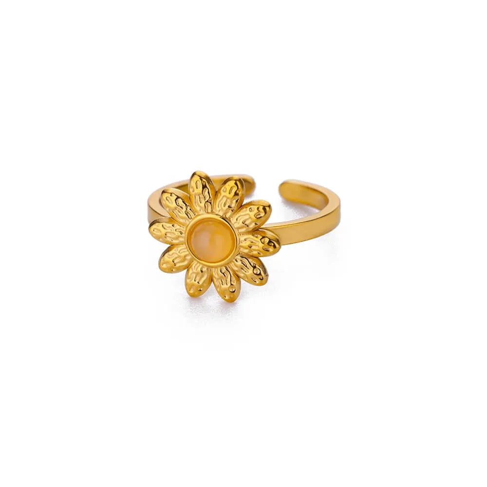 Stainless Steel Exaggerated Big Flower Rings for Women Gold Color Sunflower Finger Ring Female Fashion Aesthetic Jewelry Gift