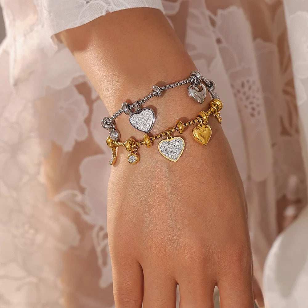Trendy Moon Heart Stainless Steel Bracelet Bangle for Women Cute Luxury Charm Jewelry Wedding Banquet Gift