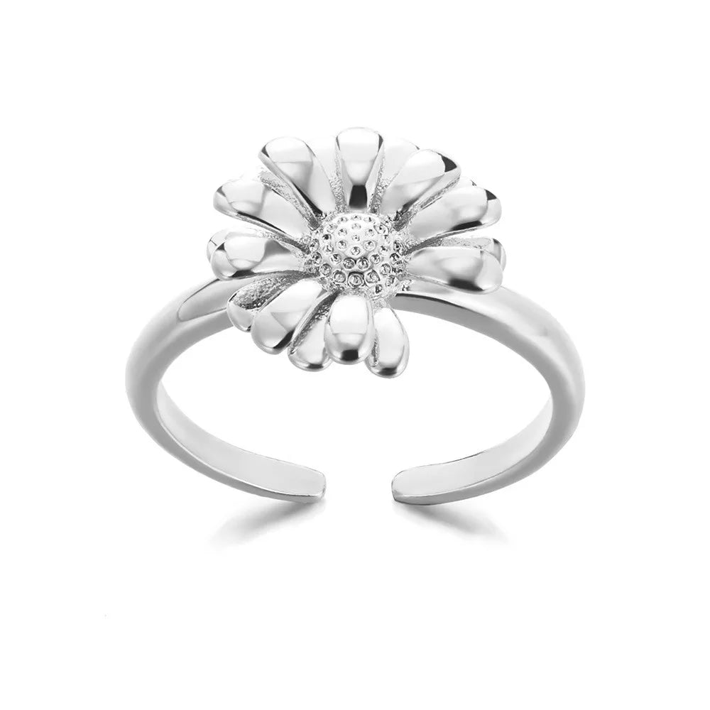 Stainless Steel Exaggerated Big Flower Rings for Women Gold Color Sunflower Finger Ring Female Fashion Aesthetic Jewelry Gift