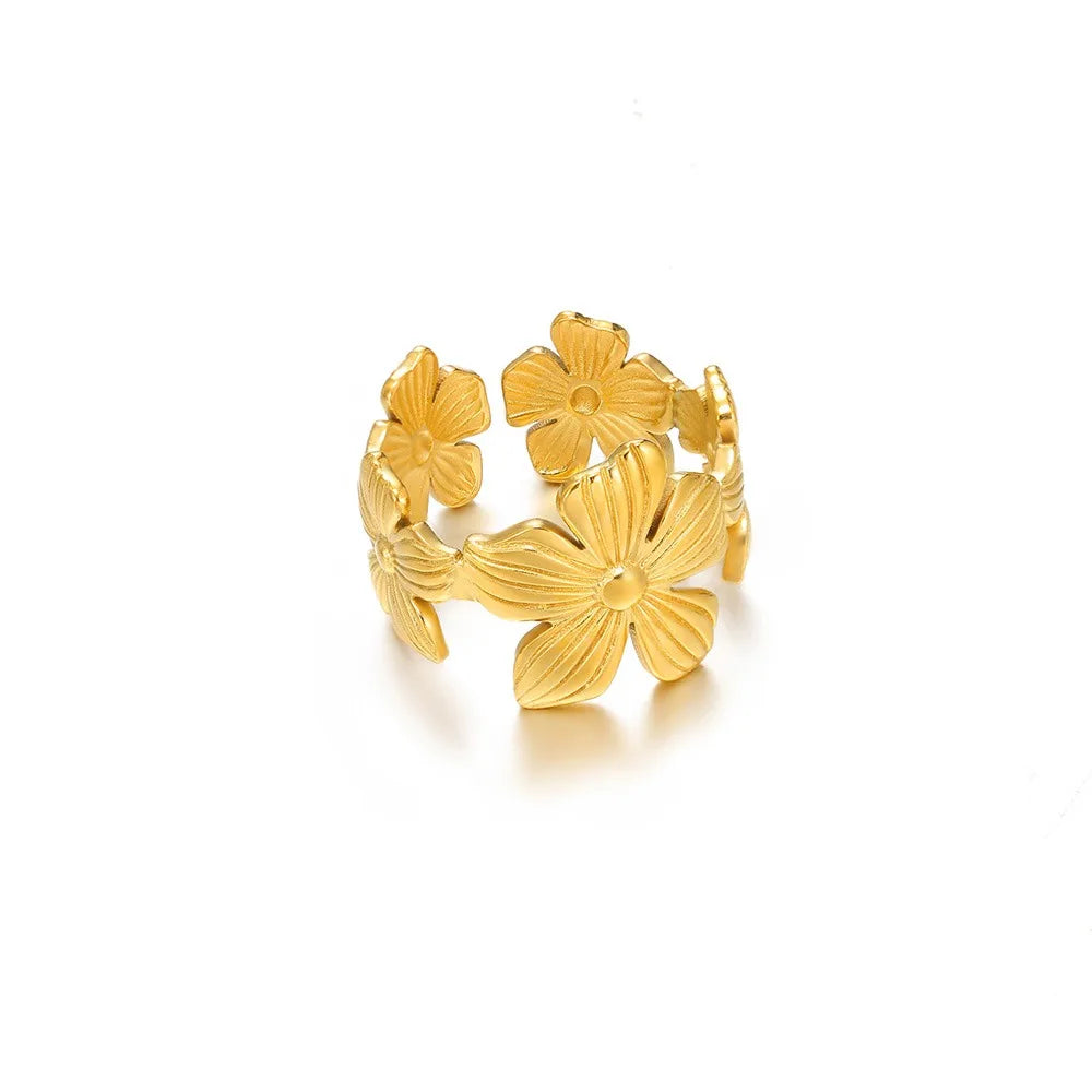 Stainless Steel Exaggerated Big Flower Rings for Women Gold Color Sunflower Finger Ring Female Fashion Aesthetic Jewelry Gift