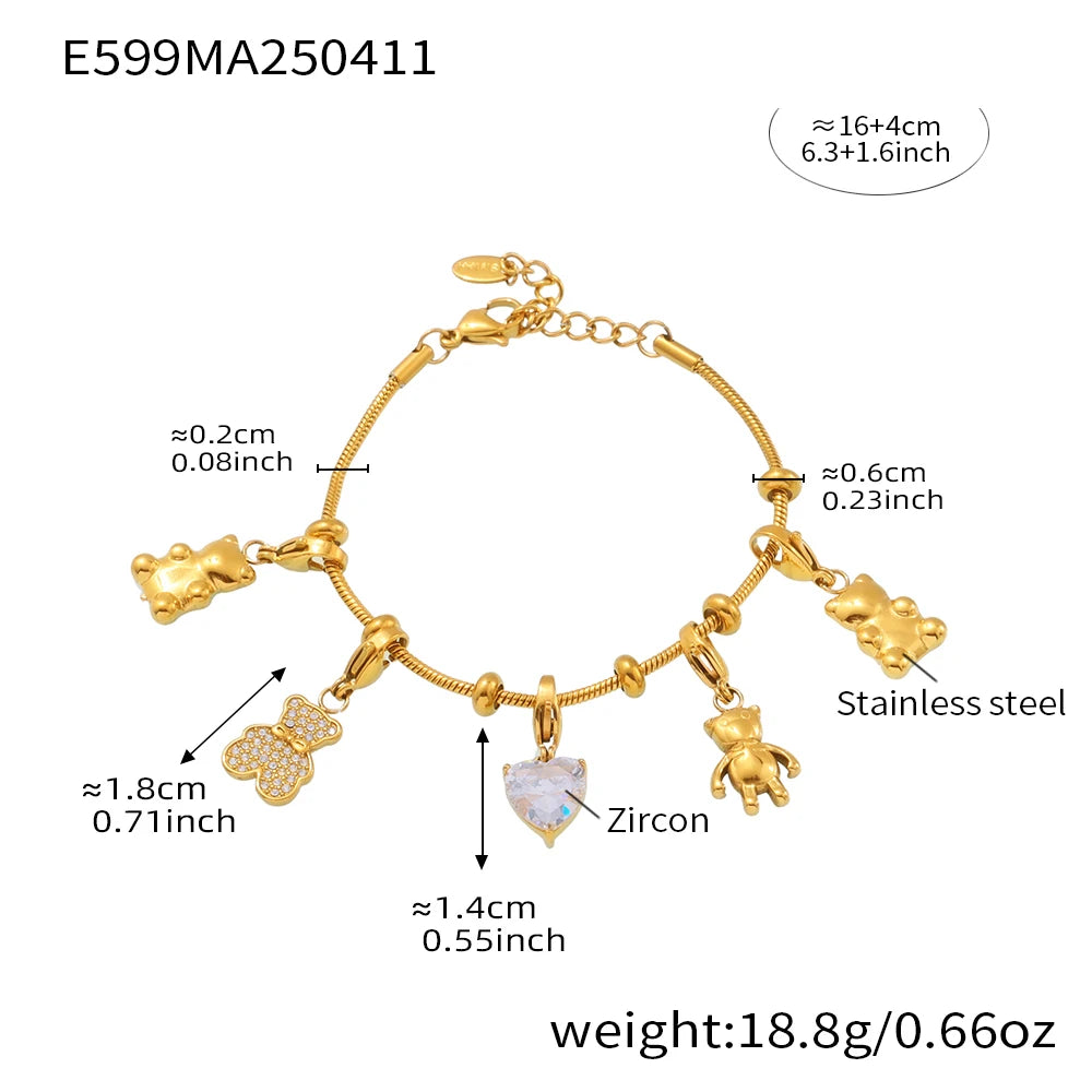 Trendy Moon Heart Stainless Steel Bracelet Bangle for Women Cute Luxury Charm Jewelry Wedding Banquet Gift