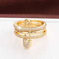 Lady Fashion Pin Connection Three Layers Design Ring for Women Gift Jewelry
