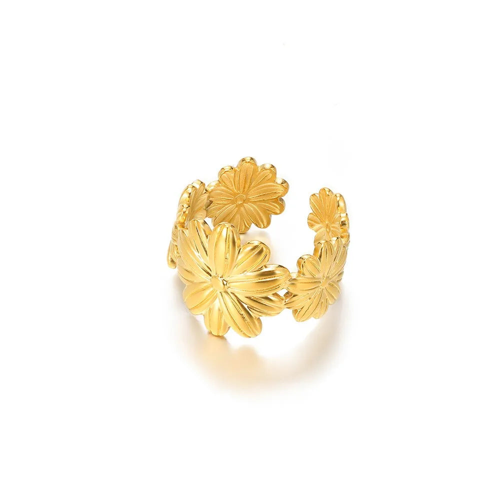 Stainless Steel Exaggerated Big Flower Rings for Women Gold Color Sunflower Finger Ring Female Fashion Aesthetic Jewelry Gift