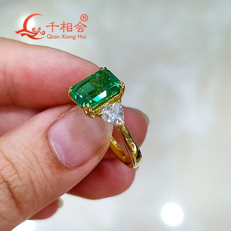 Lab Grown Emerald Green Trillion Moissanite Ring