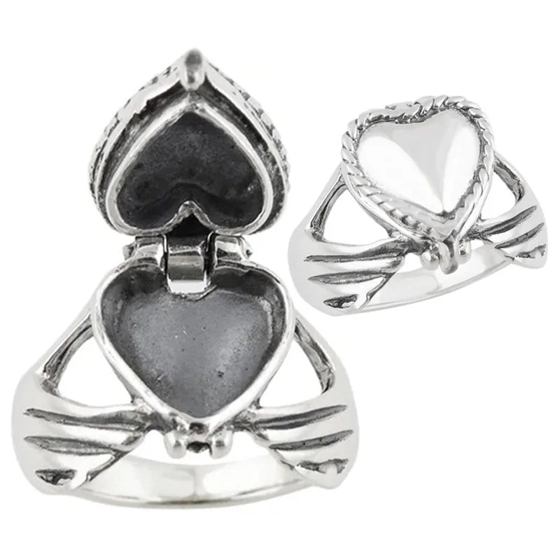 Heart Locket Coffin Ring – Openable Secret Room Jewelry for Men & Women