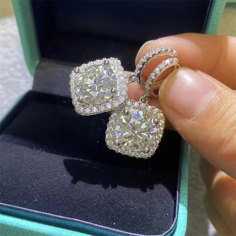 925 Sterling Silver Moissanite Diamond Drop Earrings for Women Wedding Jewelry