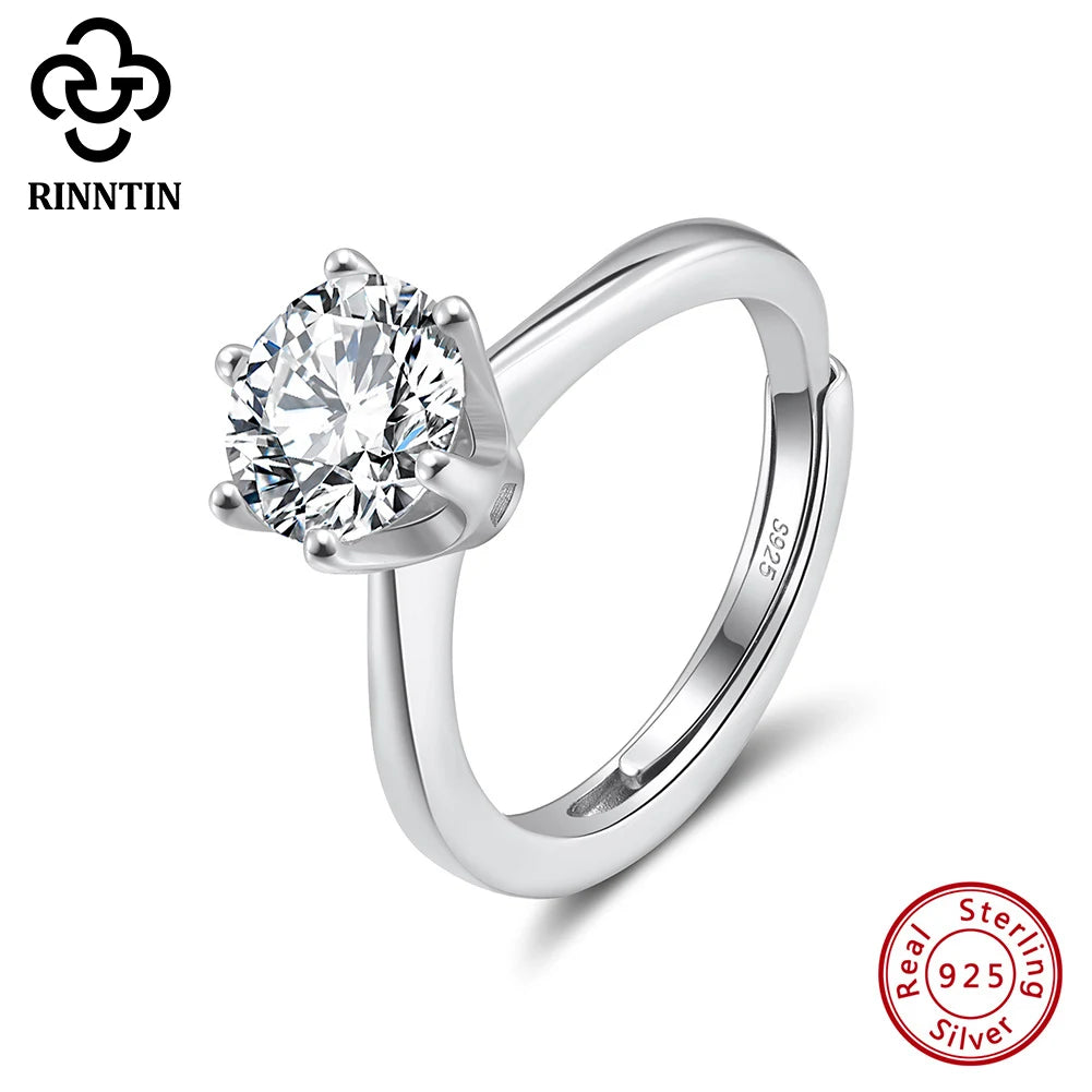 Rinntin 925 Sterling Silver Round Cut Cubic Zirconia Engagement Ring