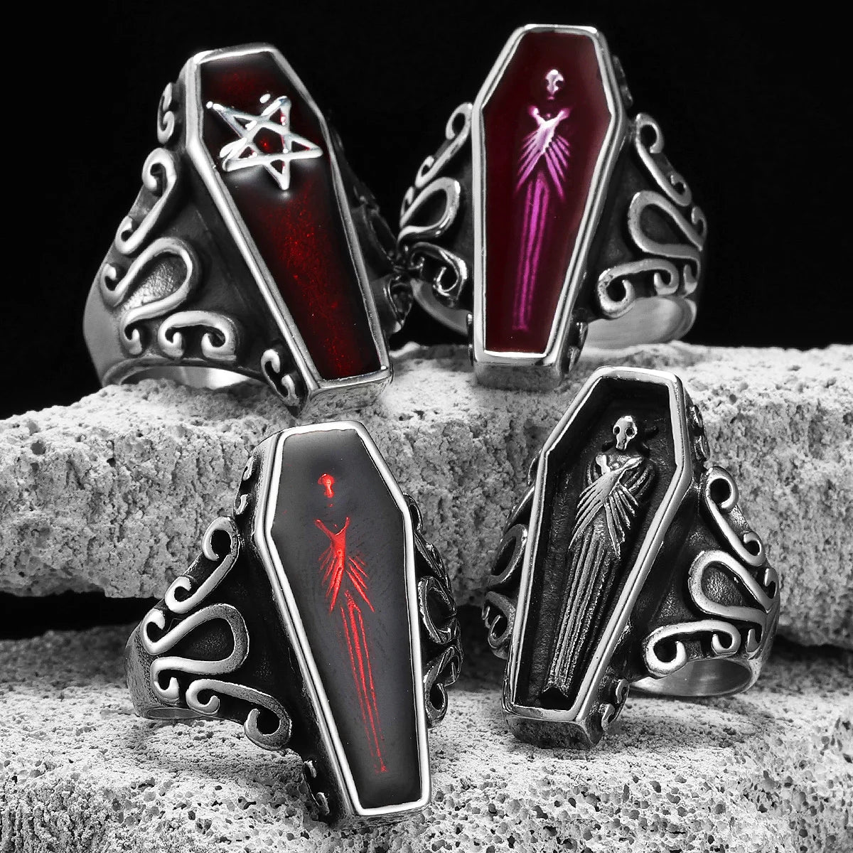 Gothic Mummy Vampire Coffin Ring – Stainless Steel Punk Jewelry