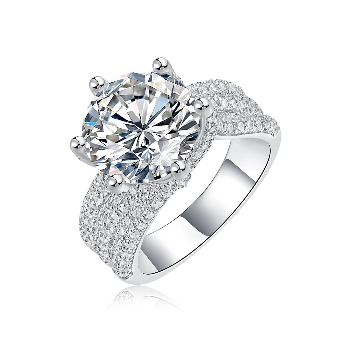 5CT Moissanite Engagement Ring S925 Silver Round Cut Claw Setting